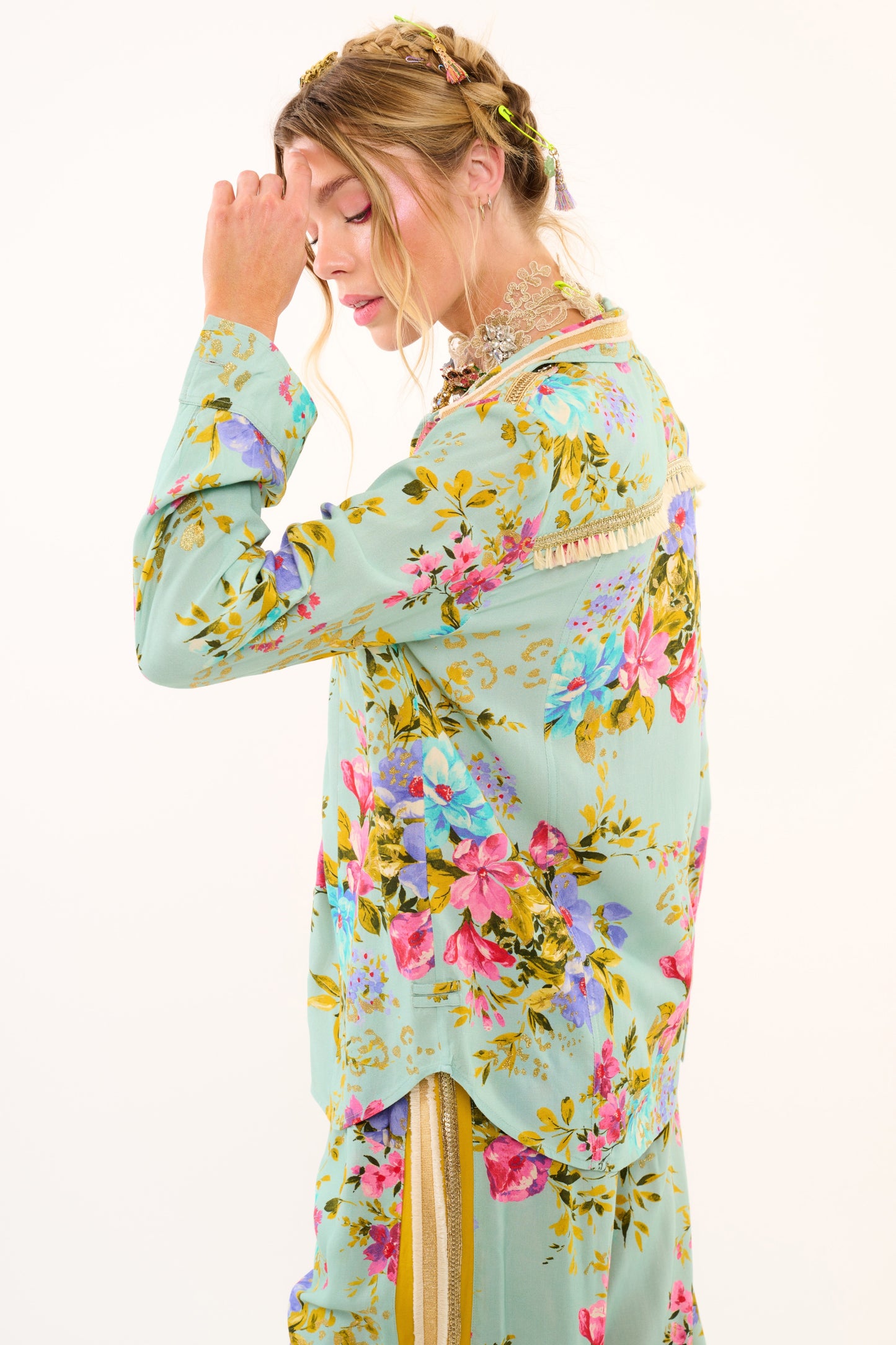 Eva's Charm Shirt - Teal Floral