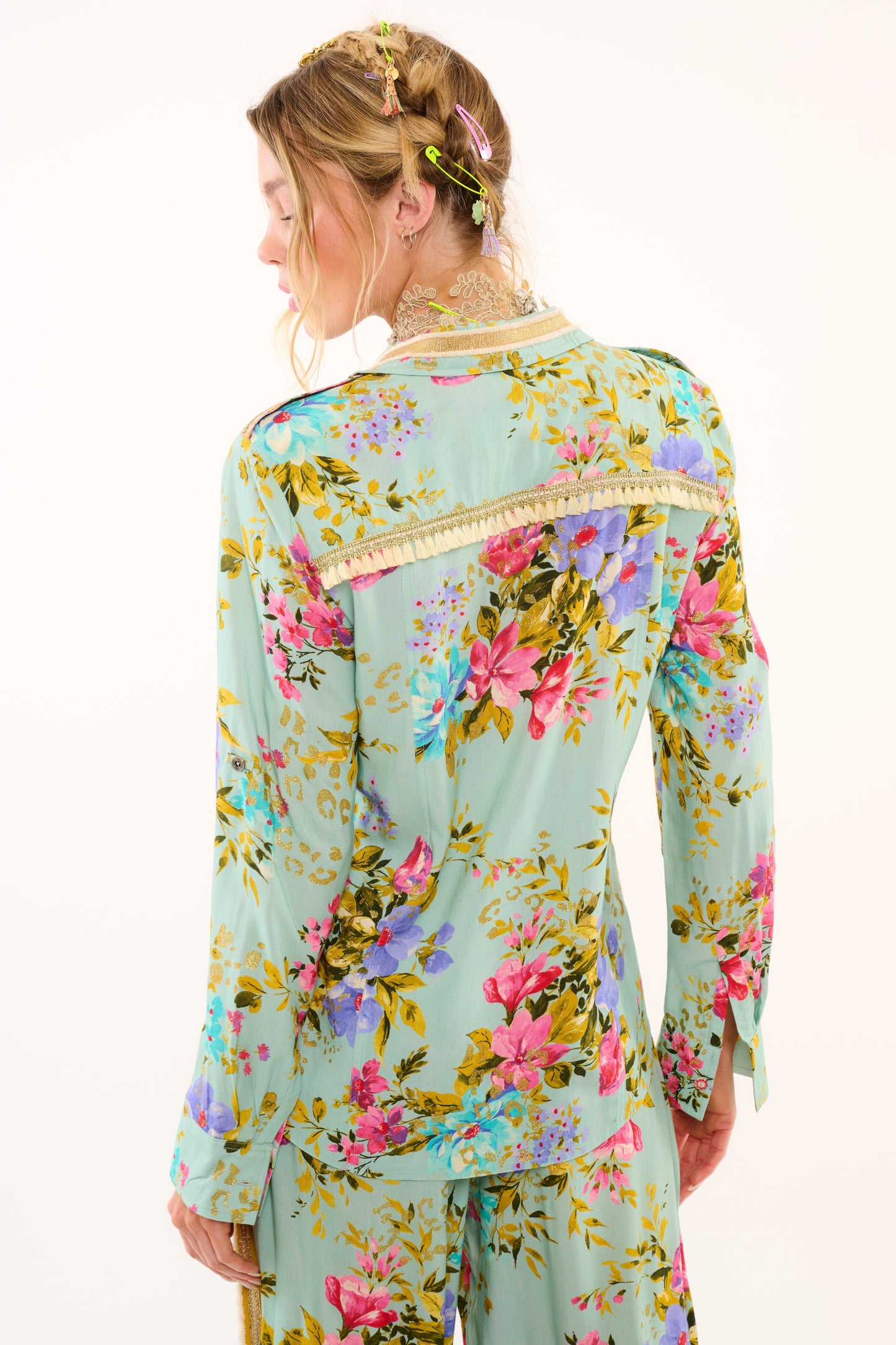Eva's Charm Shirt - Teal Floral