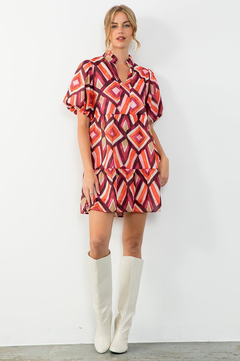 Geo Midi Dress - Red
