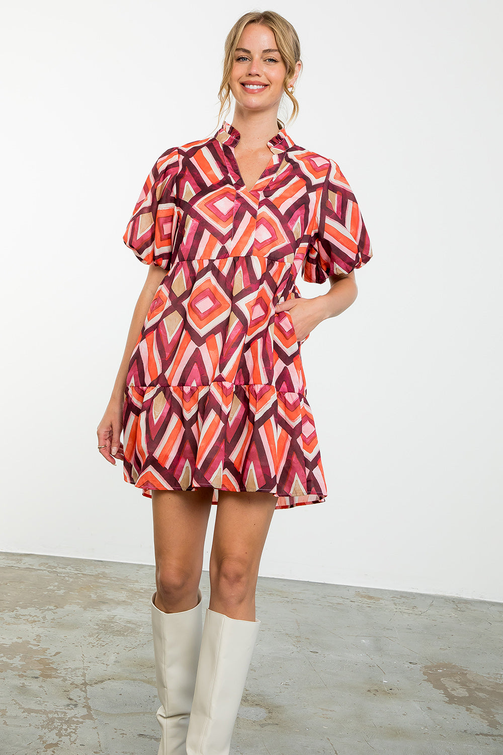 Geo Midi Dress - Red