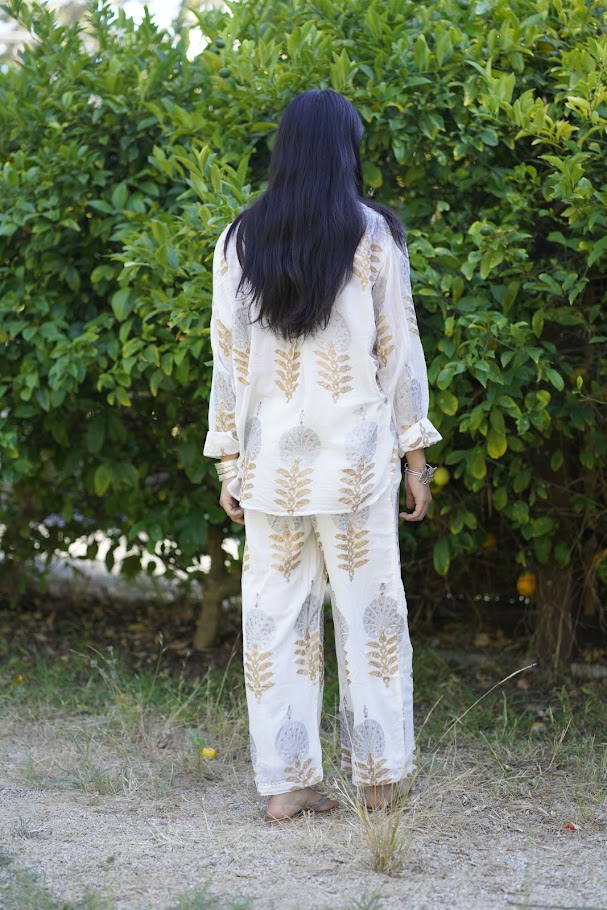 Solene Pant Set - White Gold Silver