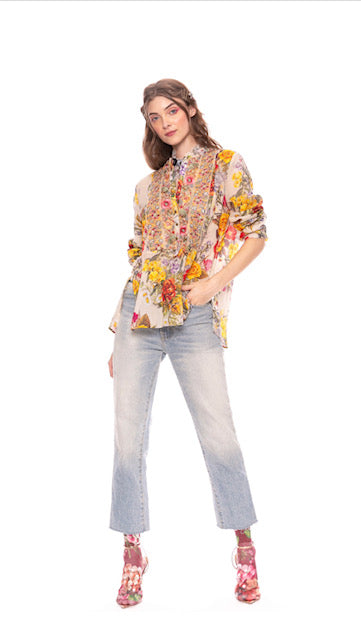 The Rachel Blouse - Beige Rose Floral