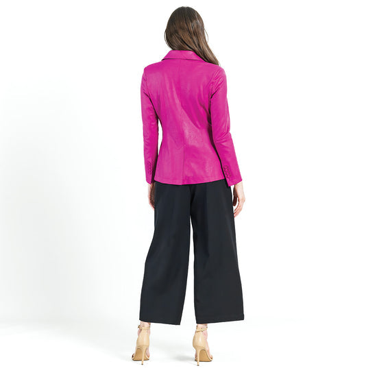 Faux Leather Blazer - Magenta