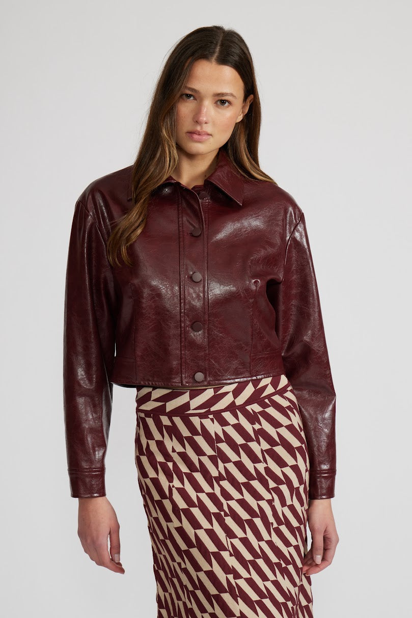 Caleb Faux Leather Jacket - Burgundy