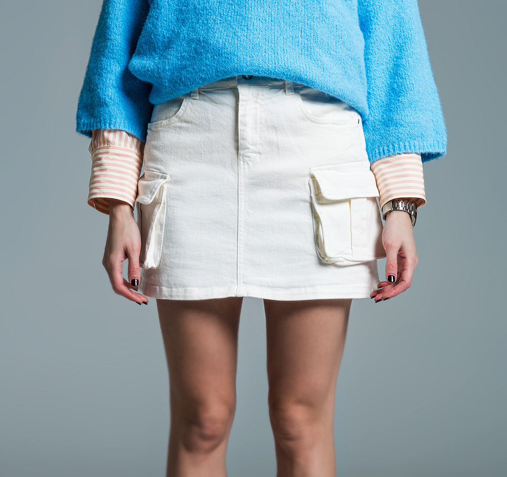 Cute Mini Cargo Skirt - White