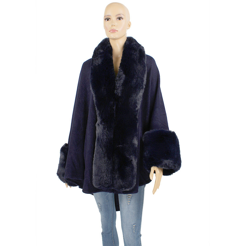 Fun In Fur Shawl - Navy