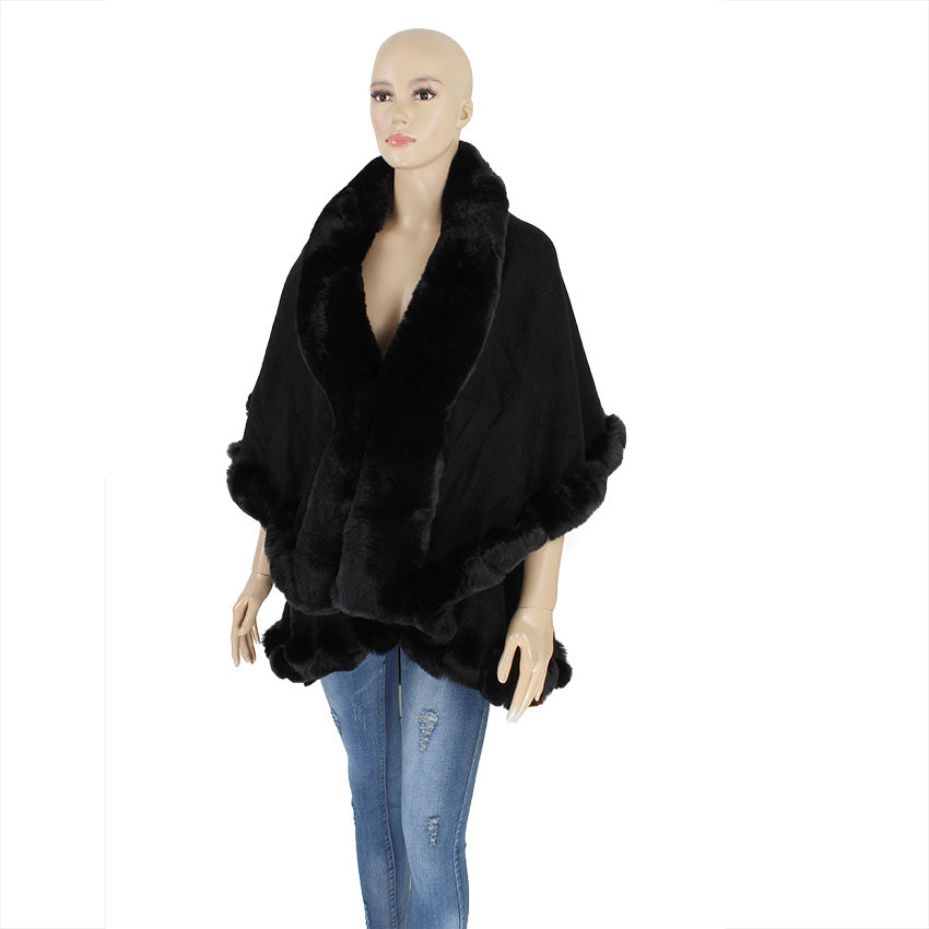 Faux Fur Cape Shawl - Black