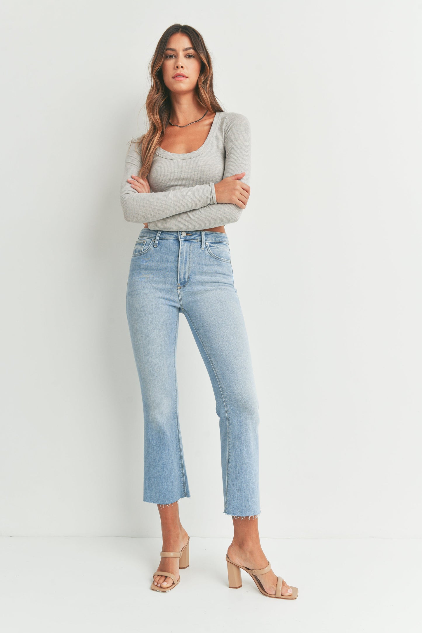 JUSTUSA HR Tonal Crop Flare Jean - LT Denim