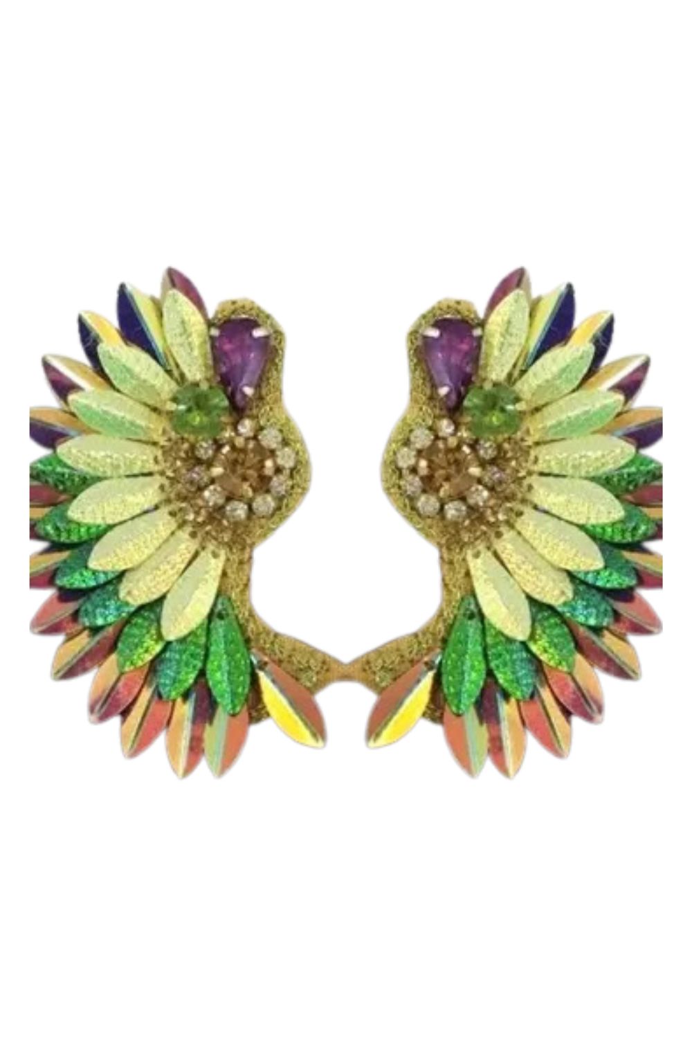 Mardi Gras Glitter Winged Earring - Purple Yellow