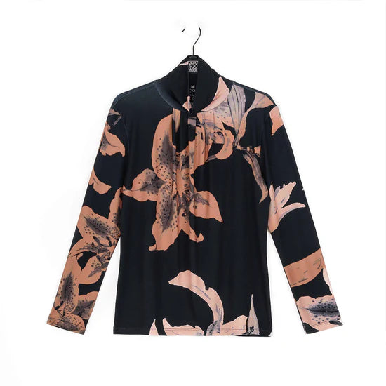 lily Print Top - Black/Coffee