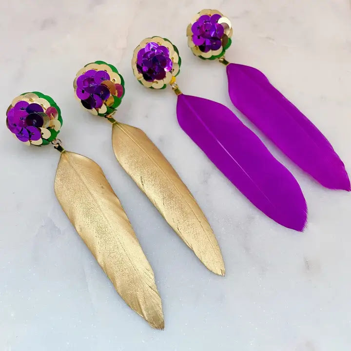 Mardi Gras Earring - Feather Sequin