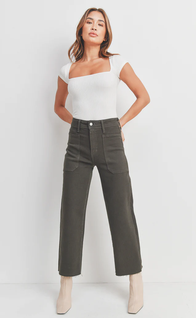 JUSTUSA Utility Wide Leg Jean - Forest Green