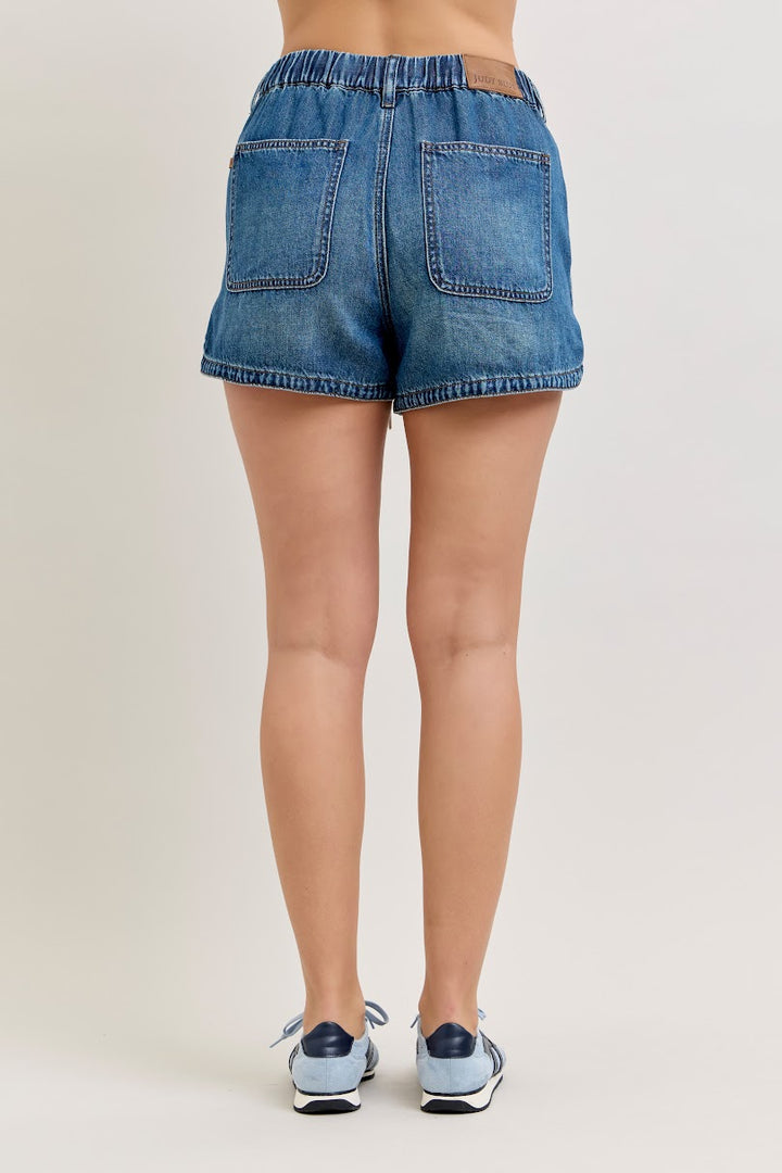 Judy Blue HW Featherweight Boxer Short - Dark Denim