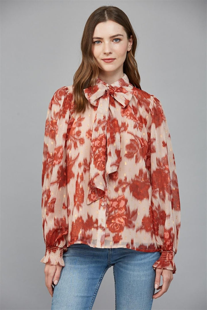 Stepping Out Blouse - Taupe/ Rust