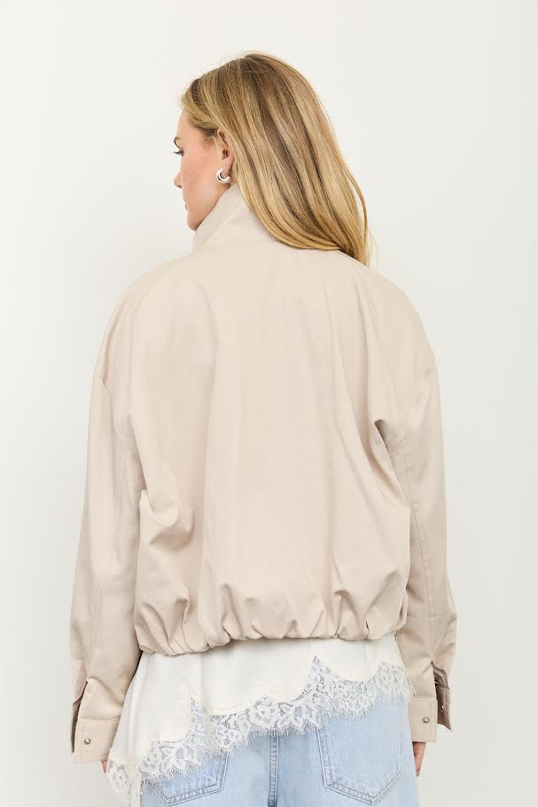 Lynette Mock Neck Jacket - Light Khaki