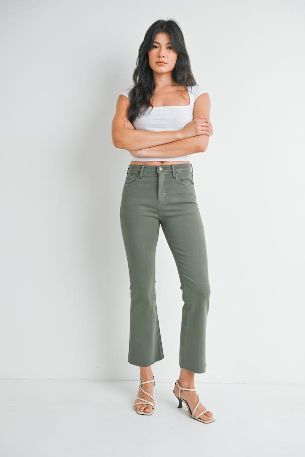 JUSTUSA HR Tonal Crop Flare Jean - Vintage Olive