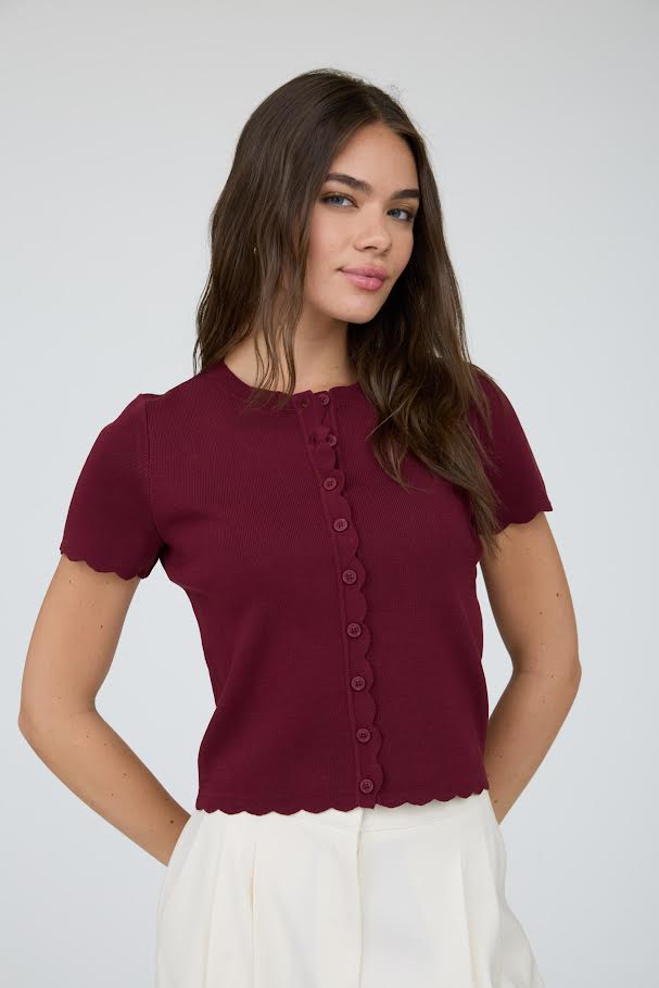 Scalloped Cardigan - Burgundy