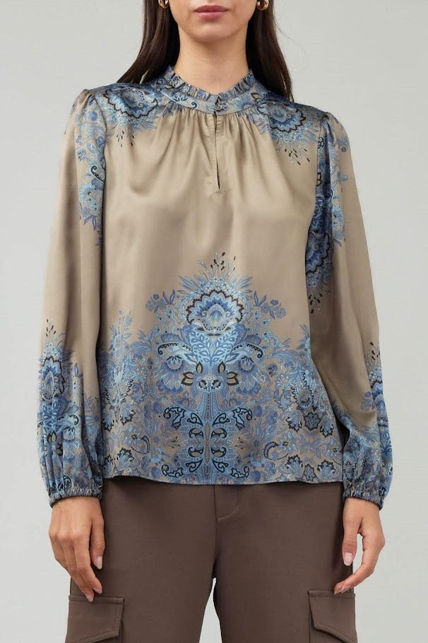 Vintage Blouse - Taupe Blue Multi