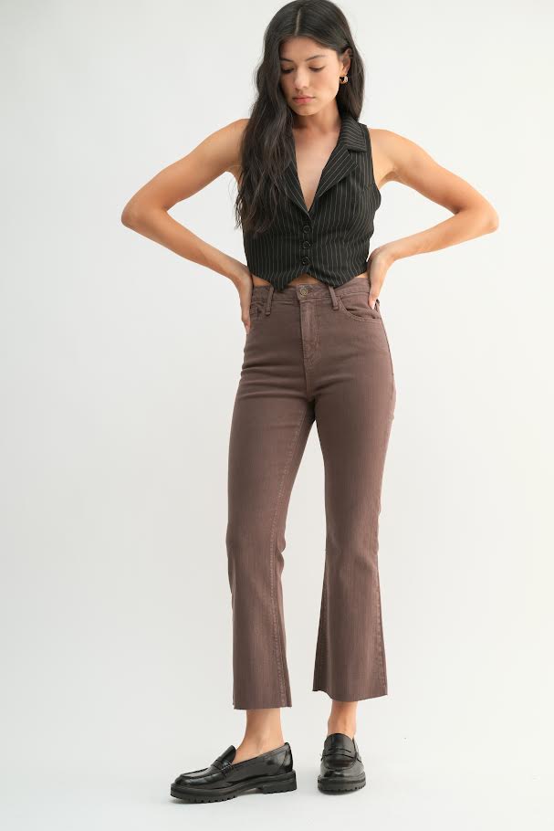 JUSTUSA HR Tonal Crop Flare Jean - Vintage Brown