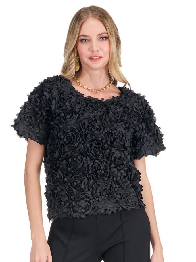 A Little Fun Top - Black Flowers