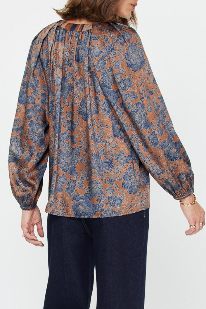 The Nancy Blouse - Dark Brown Navy Multi
