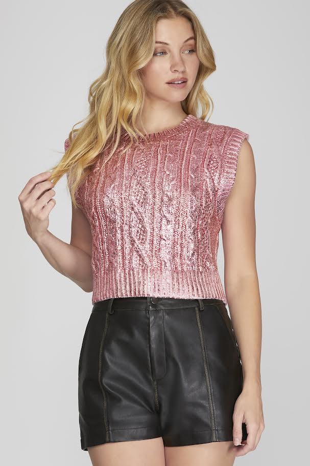 Foil Me Crop Sweater - Pink