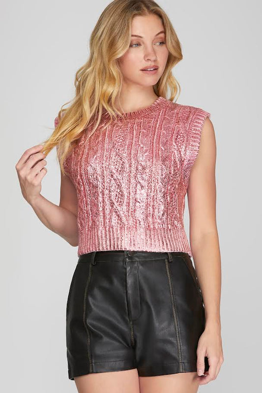 Foil Me Crop Sweater - Pink