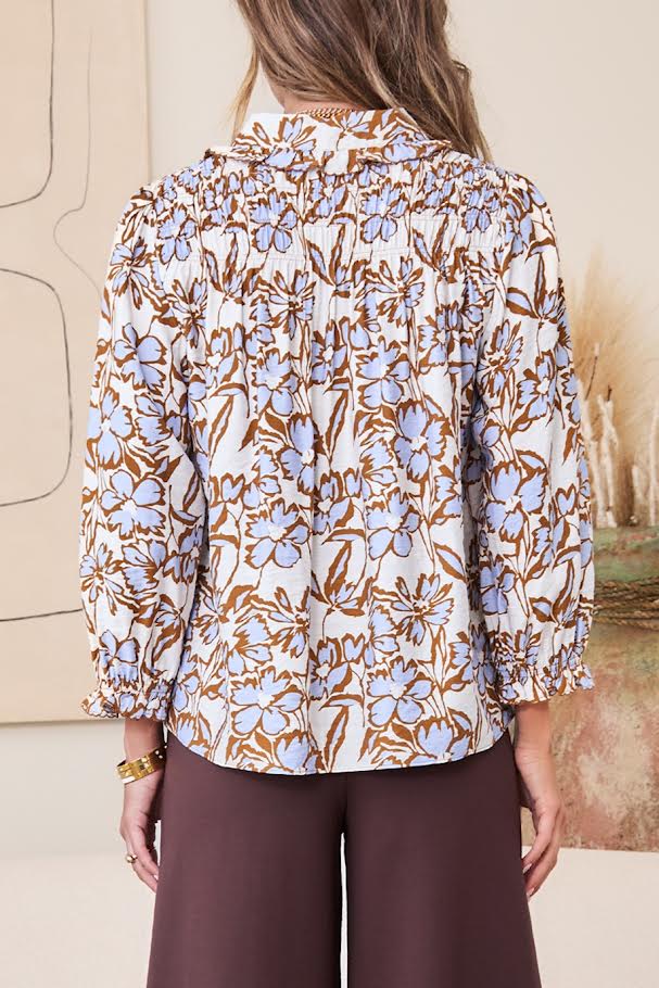 Gwen Blouse - Blue/Brown