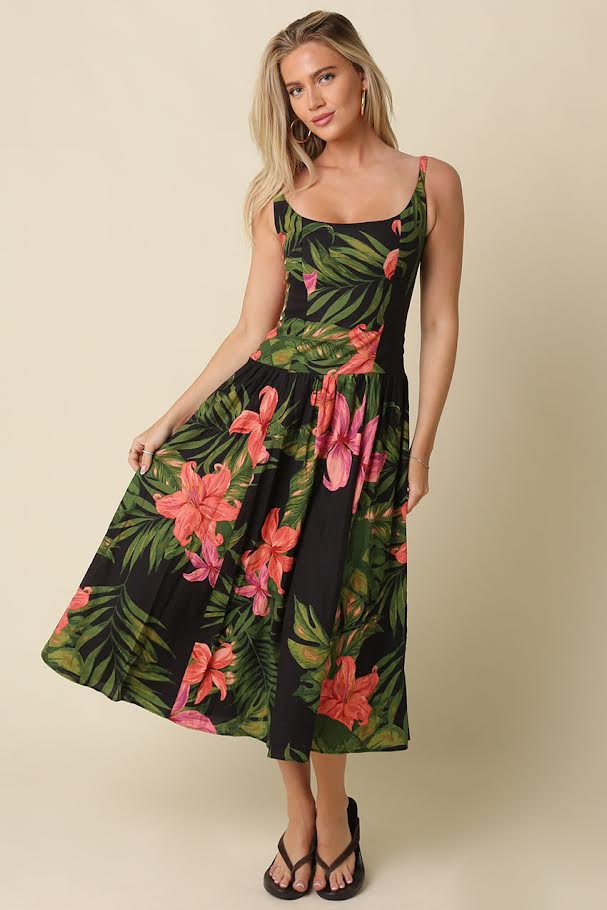 Vacay Ready Dress - Black Green Pink