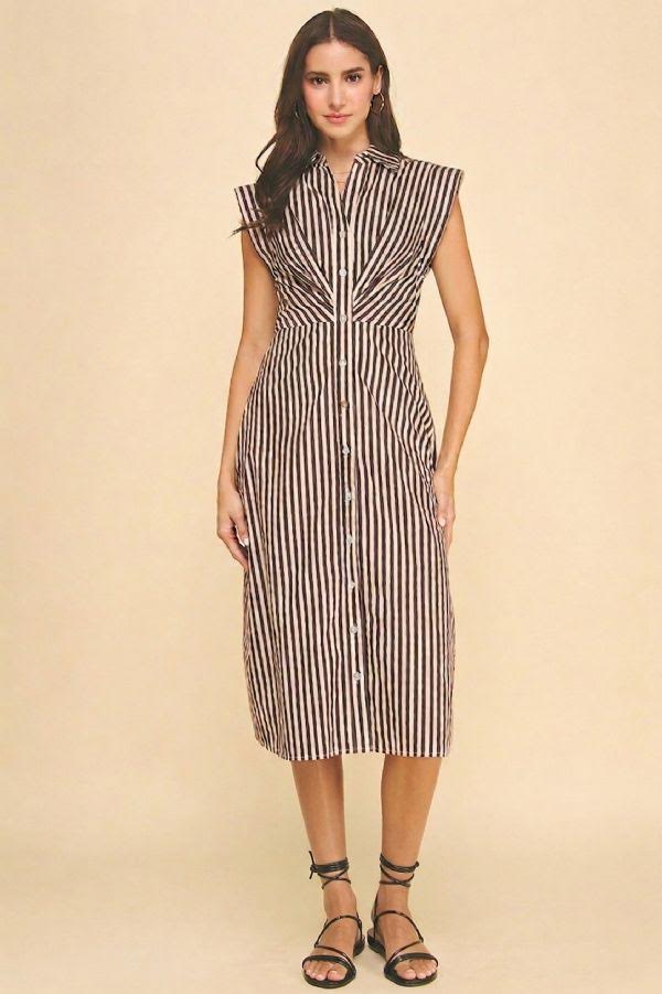 The Nicole Midi Dress - Brown White