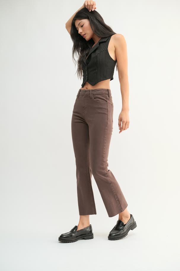 JUSTUSA HR Tonal Crop Flare Jean - Vintage Brown