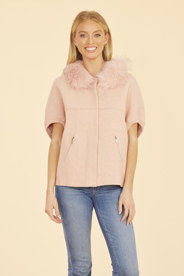 Faux Fur Cardigan - Blush