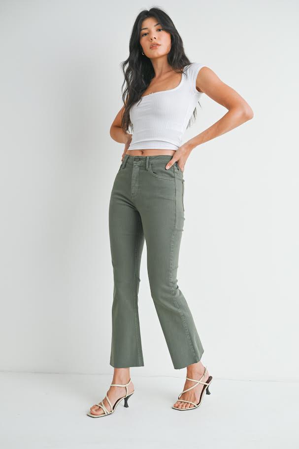 JUSTUSA HR Tonal Crop Flare Jean - Vintage Olive