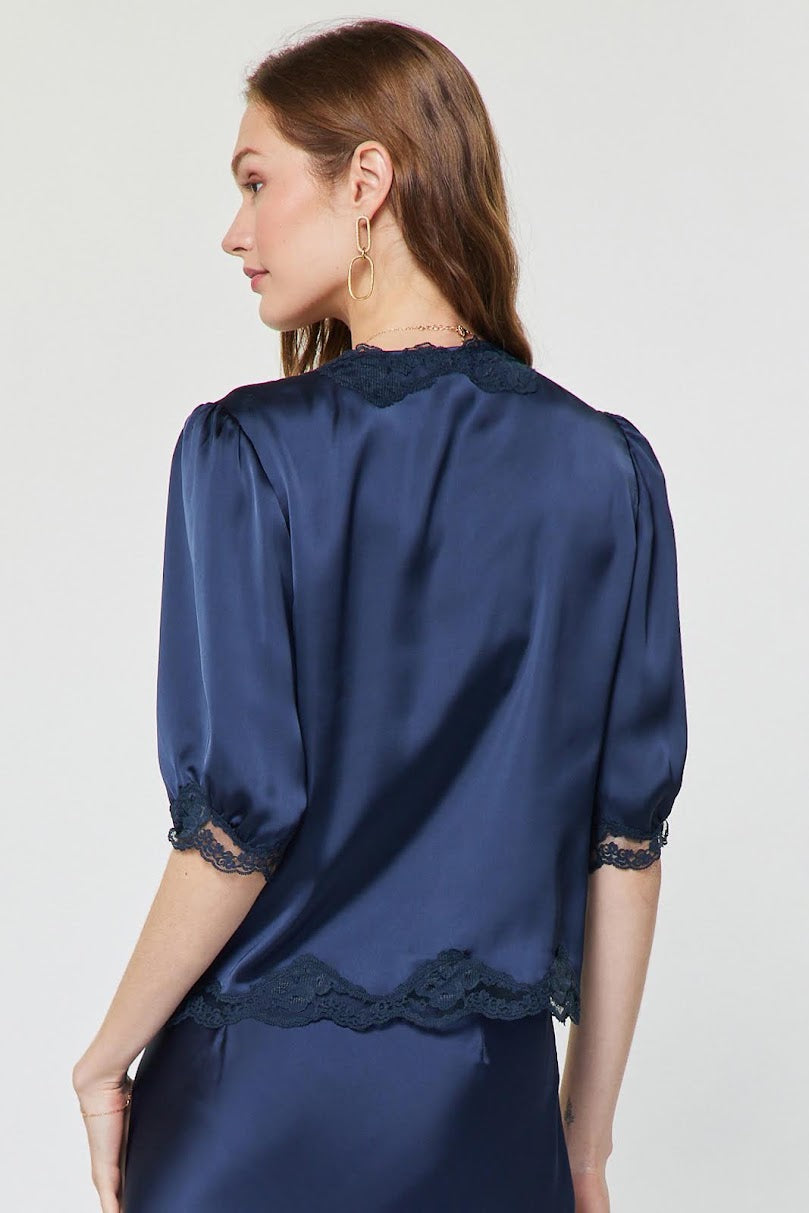 Lovely In Lace Top - Navy