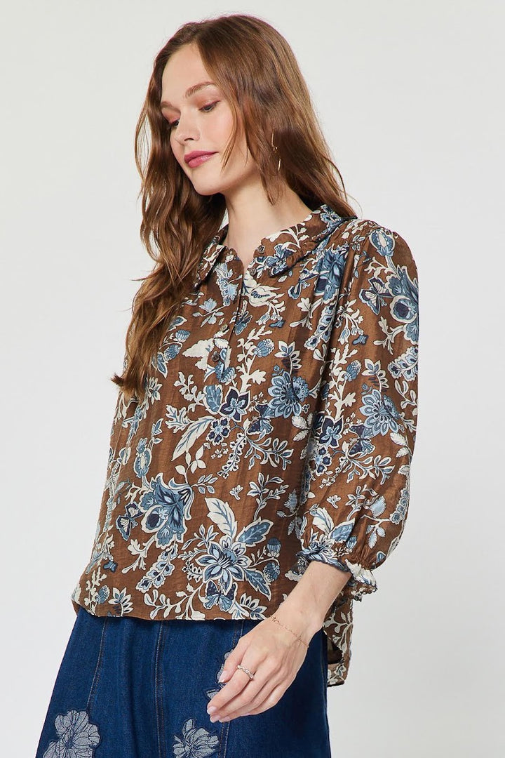 Carlene Top -Blue Brown