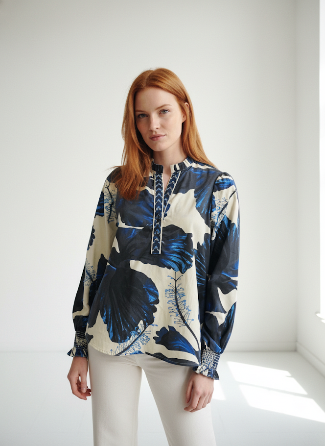 Ashley Top - Indigo Lilies