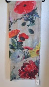 Flower Garden Scarf - Beige Red