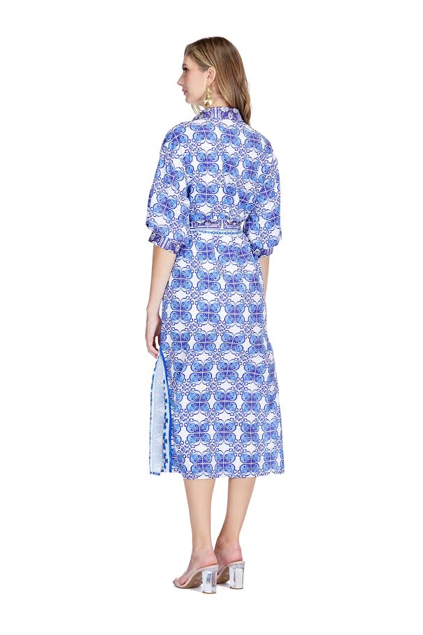 The Tatiana Maxi Shirt Dress - Blue Damask