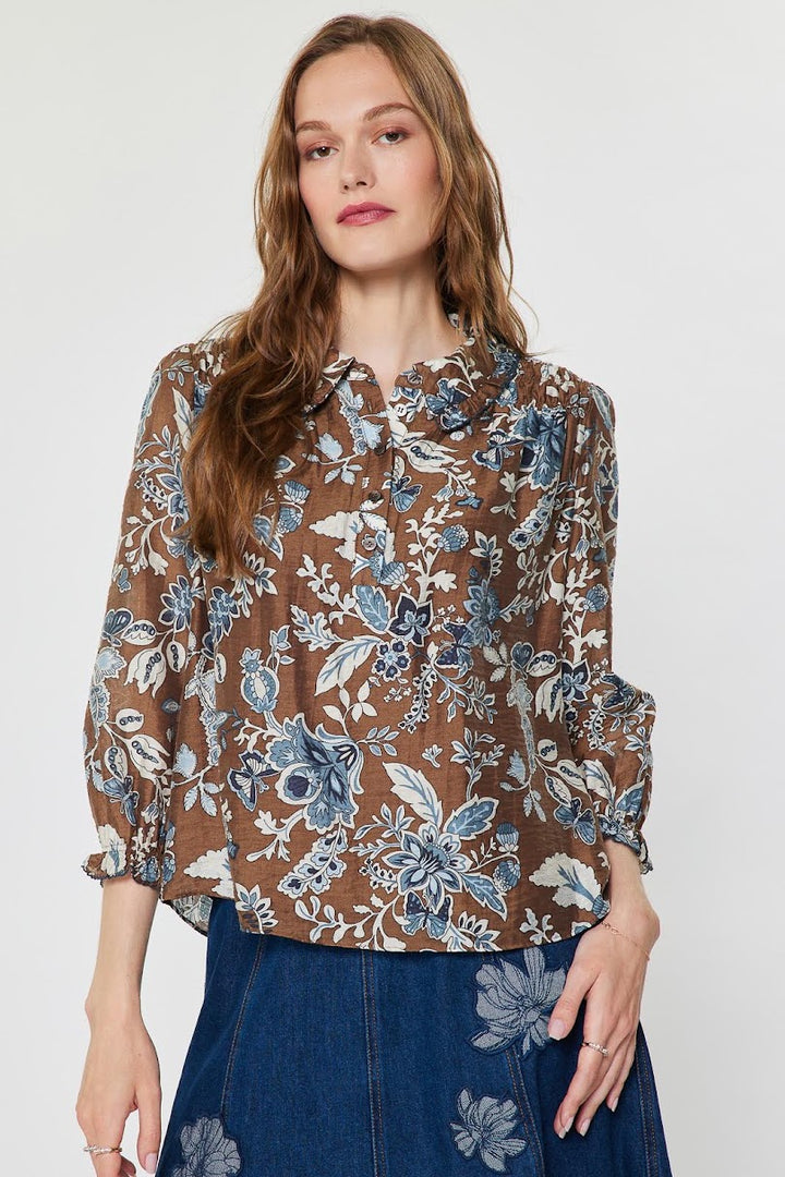 Carlene Top -Blue Brown