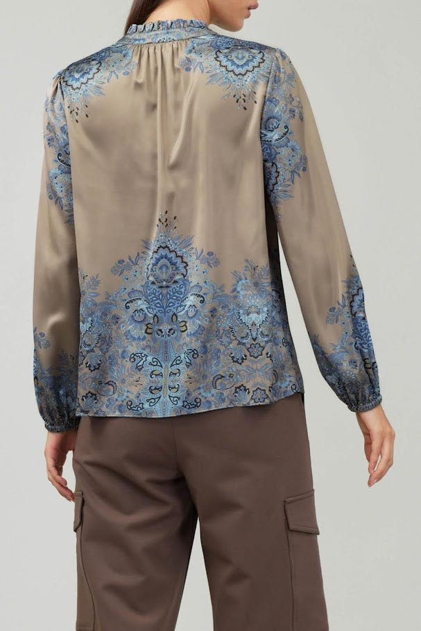 Vintage Blouse - Taupe Blue Multi