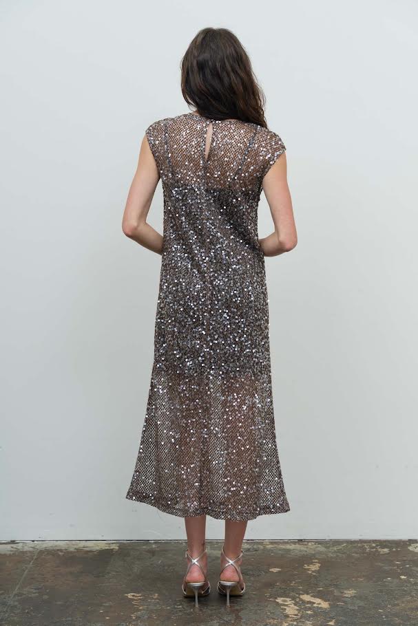 Sassy Sequin Midi Dress - Brown
