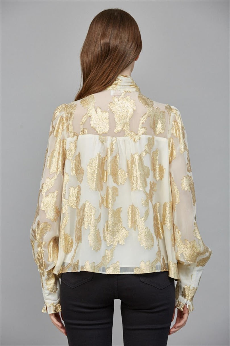 Step It Up Blouse - Cream/Gold