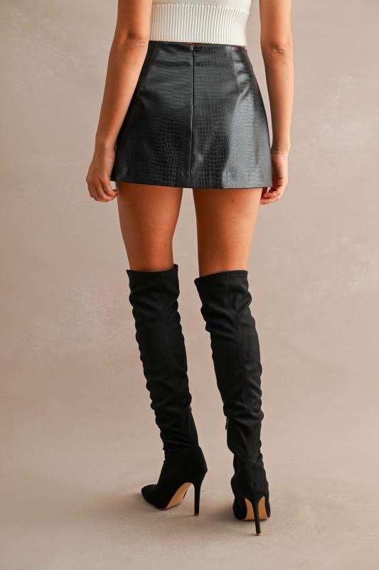 Croc Skin Leather Skort - Black