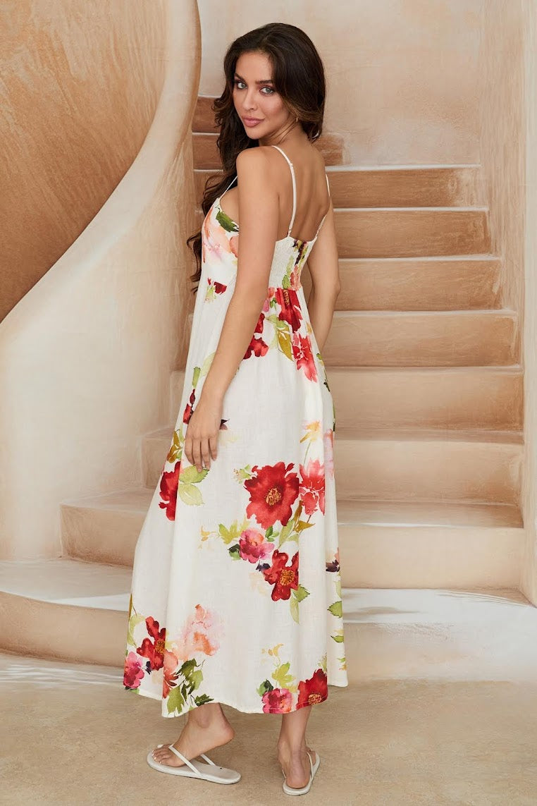 Florence Dress - White/Red