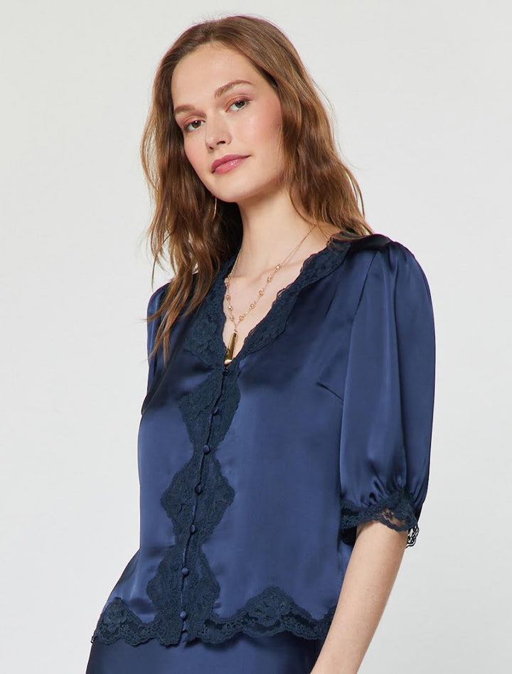 Lovely In Lace Top - Navy