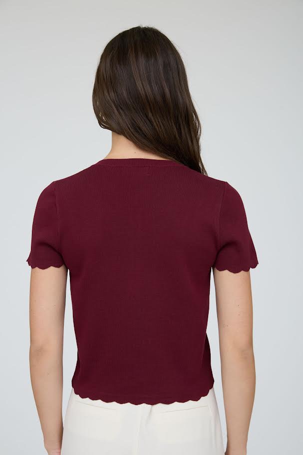 Scalloped Cardigan - Burgundy