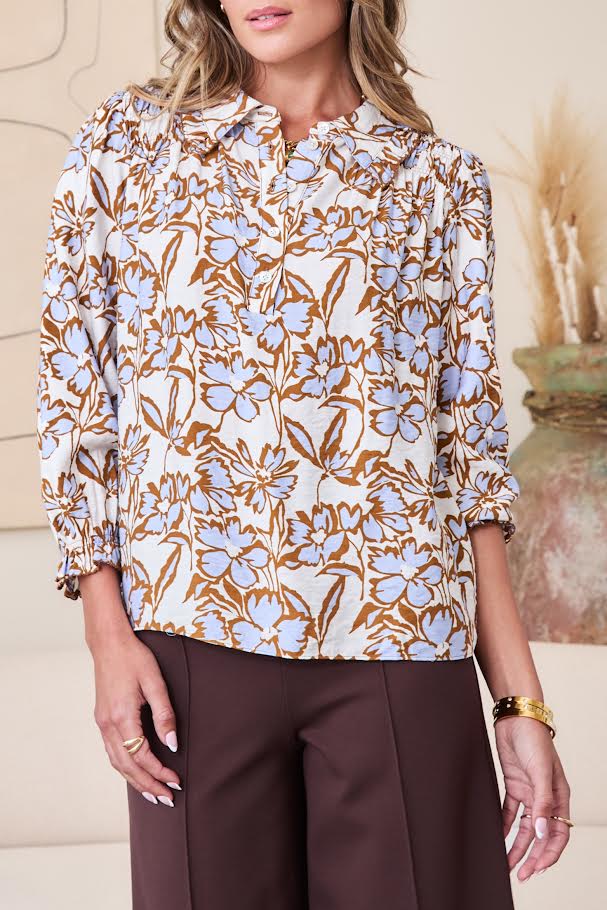 Gwen Blouse - Blue/Brown