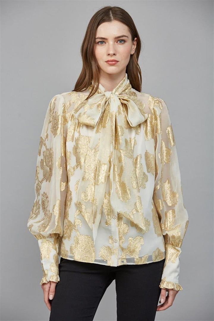 Step It Up Blouse - Cream/Gold