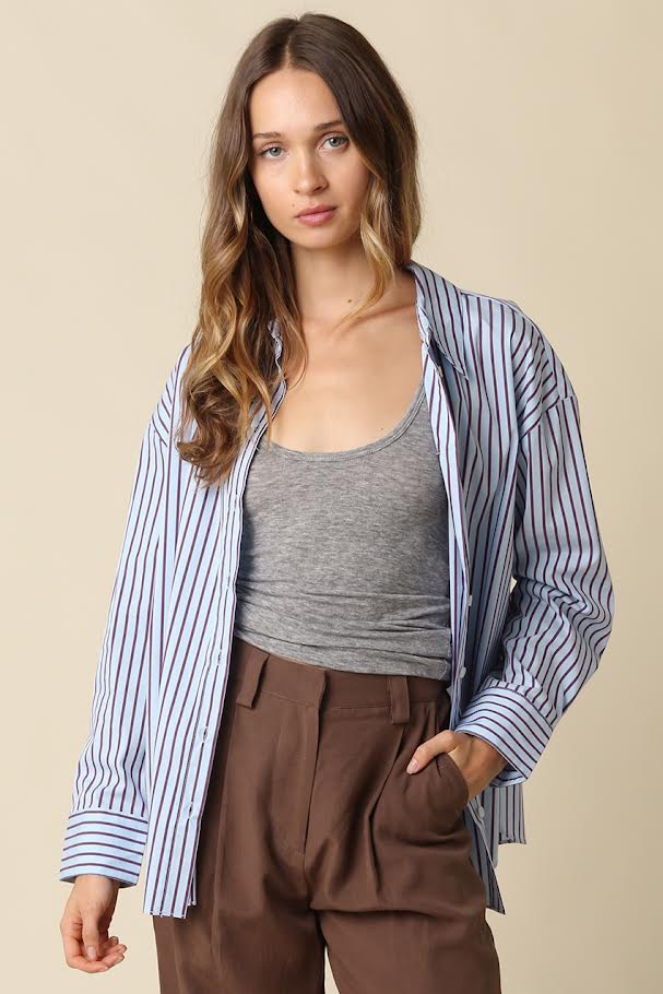 Easy Button Down Shirt - Blue Brown