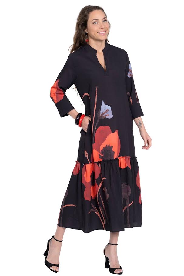 Amsterdam Dress - Black Coral Blossom